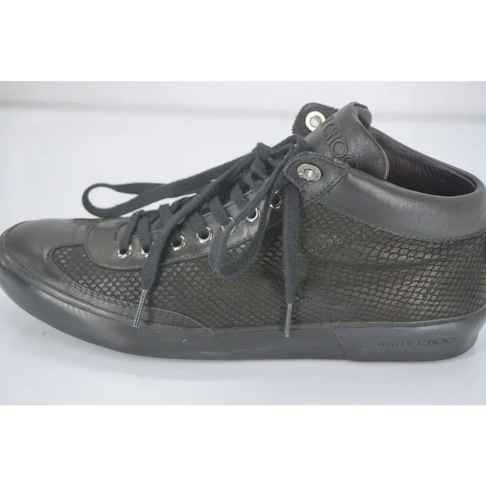 Jimmy Choo Varley Lace Up Black High Top Sneakers Shoe SZ 42 12 Wide New